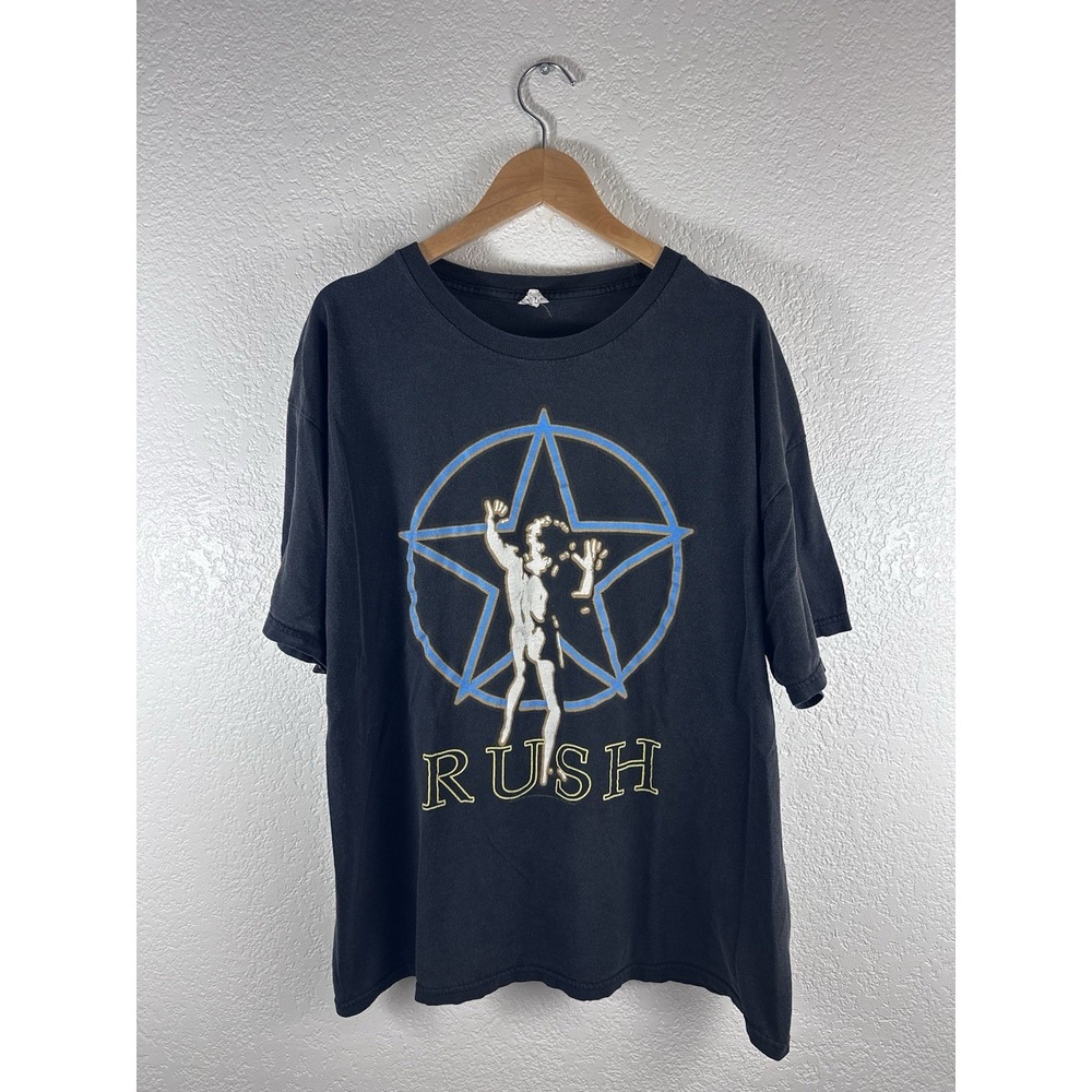 Vintage 2004 Rush Band T Shirt Black Graphic Rock Tee Men's XL Faded